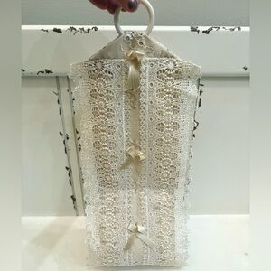 Vintage Toilet Paper Roll Holder Hand made 2 Roll Italian Lace Crochet